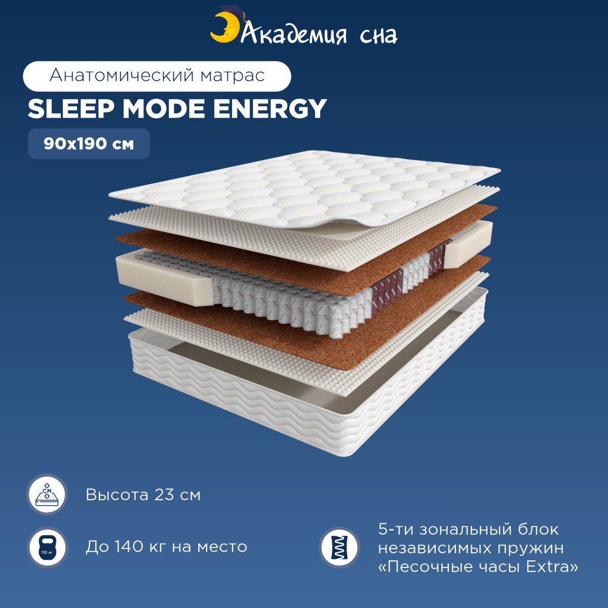 

Матрас Академия сна 90х190 Sleep Mode Energy, Белый, Sleep Mode Energy