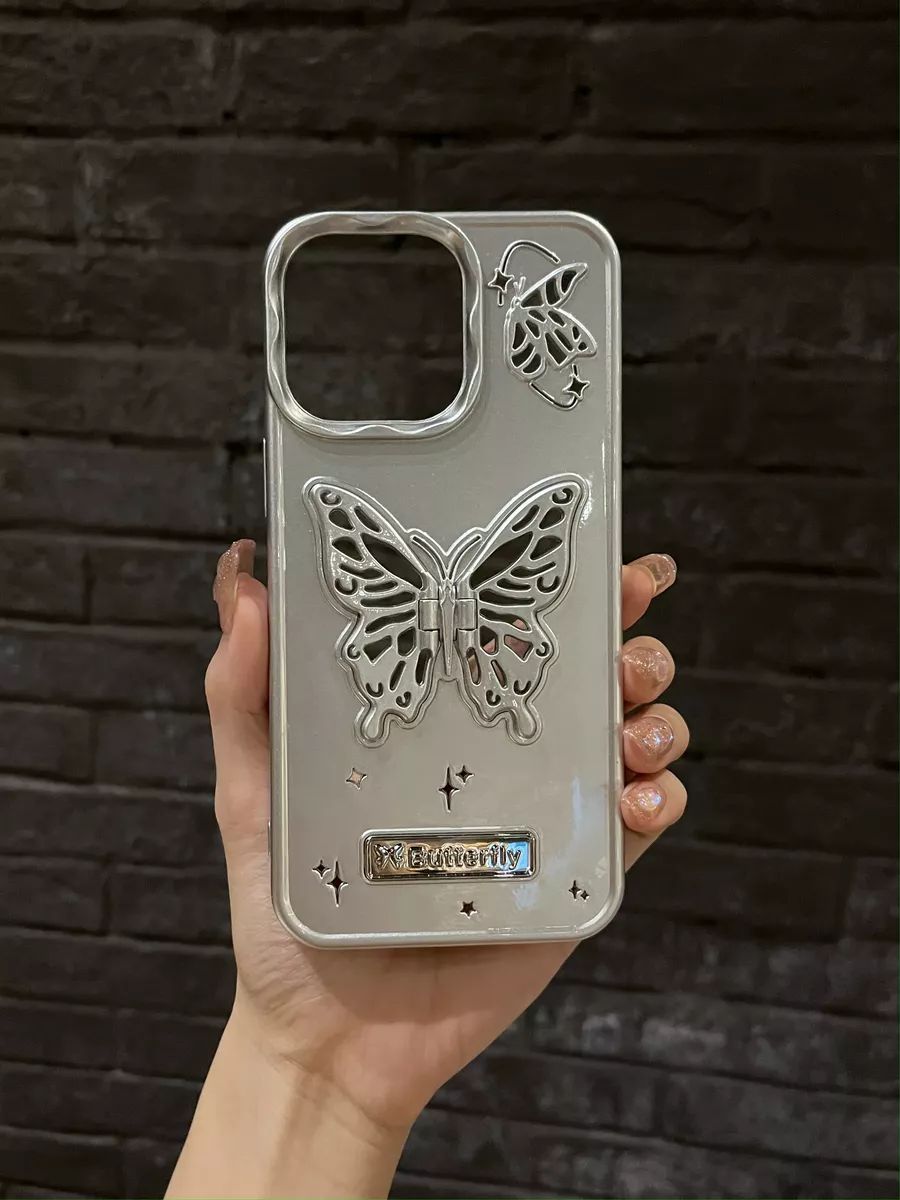 

Чехол на iPhone 15 Pro Max с бабочкой, Серебристый, Z333 iPhone 15 Pro Max