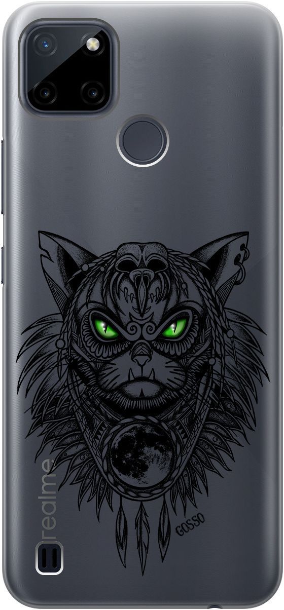 

Силиконовый чехол на Realme C21Y "Shaman Cat" прозрачный, Прозрачный;черный, 4887