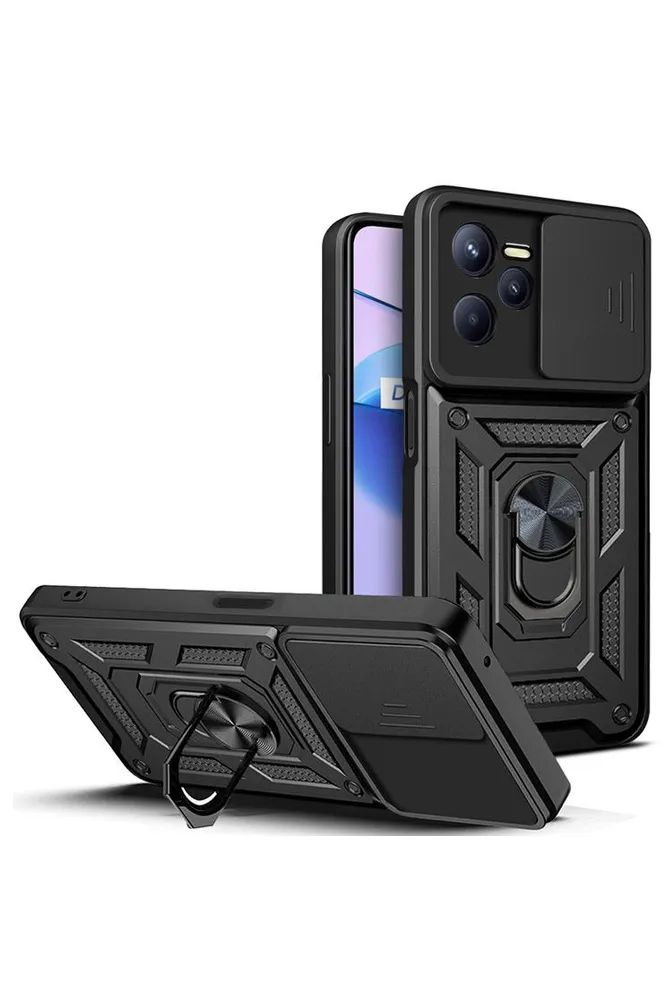 

Чехол на Realme C35 с защитой камеры и кольцом-магнитом, Черный;серый, Z007 Realme C35