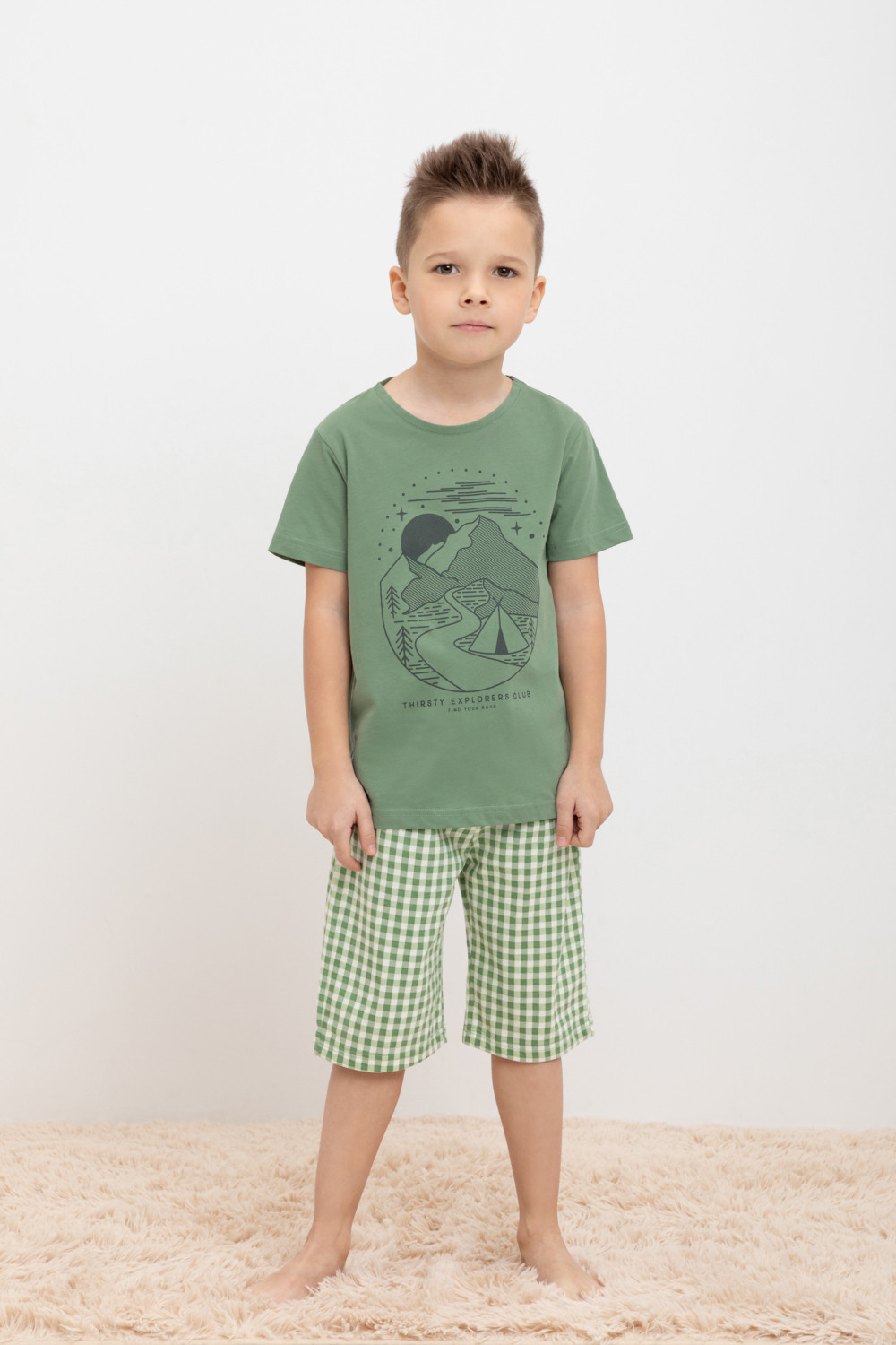 Пижама детская CROCKID TR 588, TR 341-5, зеленый камень, маленькая клетка, 98