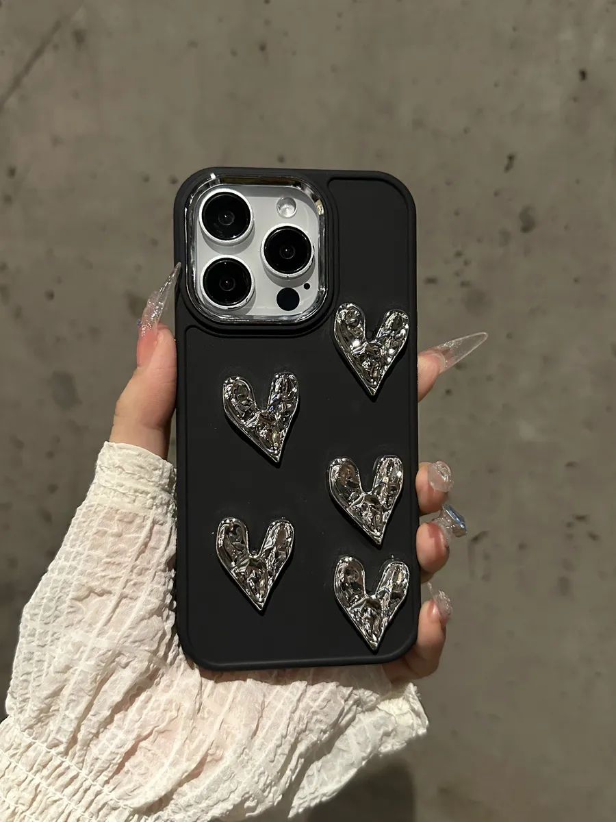

Чехол на iPhone 15 Pro с сердечками, Черный;серый, Z197 iPhone 15 Pro