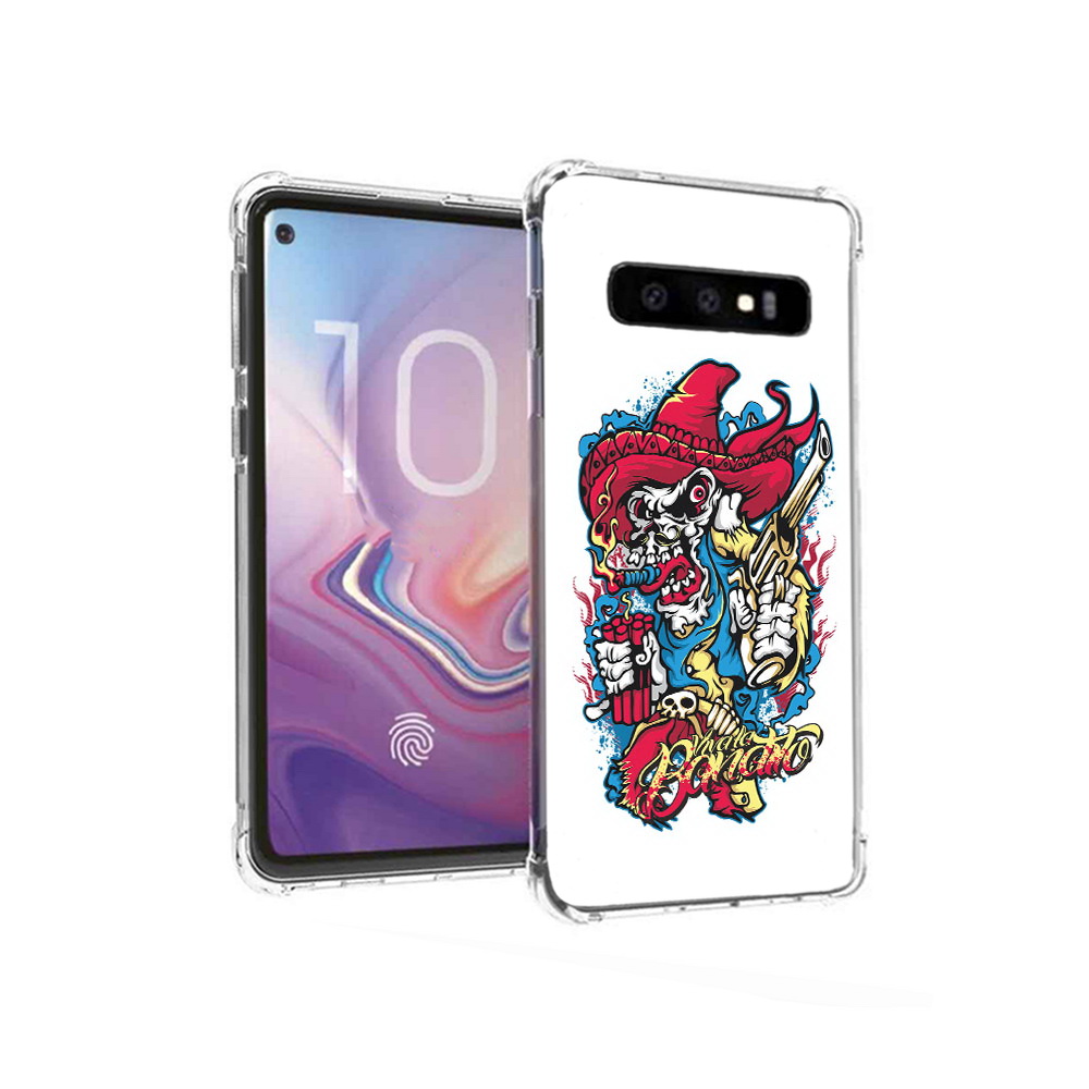 

Чехол MyPads Tocco для Samsung Galaxy S10 нарисованный скелет с писталетом, Прозрачный, Tocco