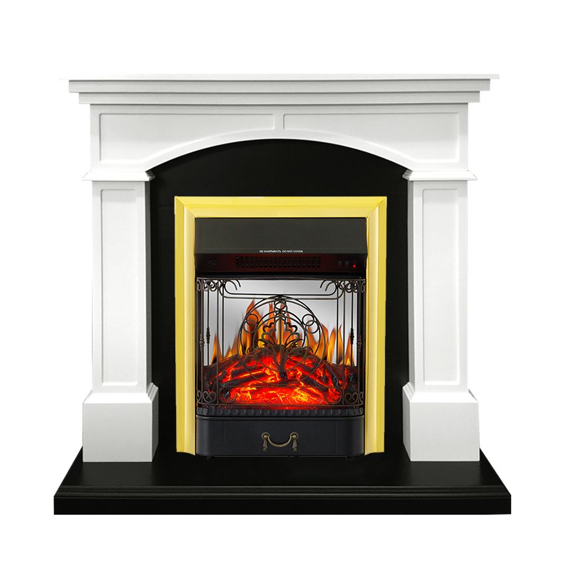 фото Каминокомплект langford - белый с черным с очагом majestic fx m brass royal flame