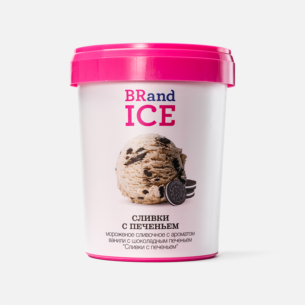 Мороженое BrandIce Сливки с печеньем сливочное, в ведре, 600 г