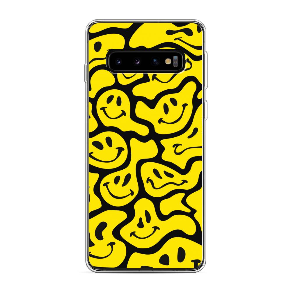 

Чехол на Samsung Galaxy S10 "Расплывчатые смайлики желтые", Черный;желтый, 27050-6