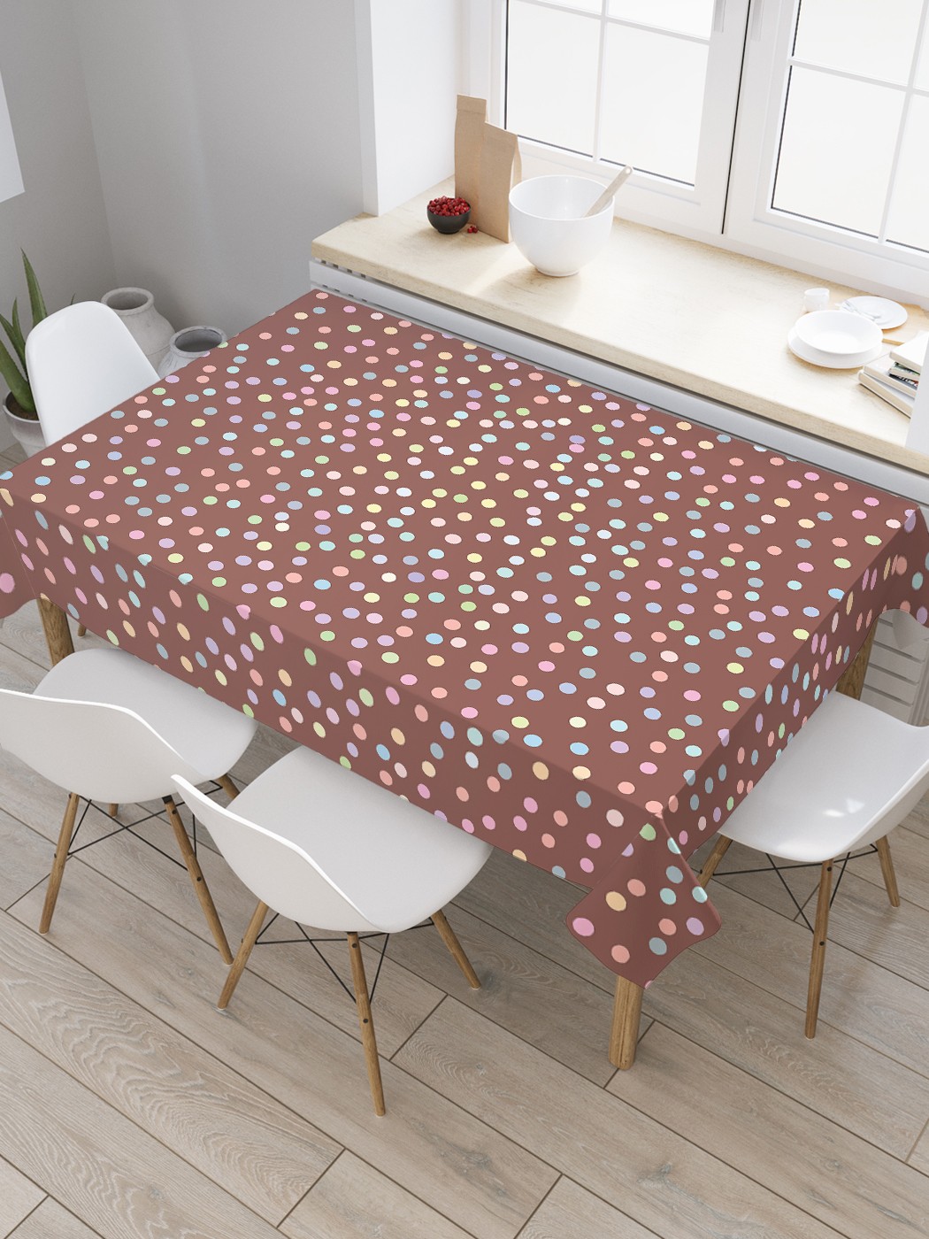 

Скатерть прямоугольная JoyArty "Пастельный горох" из сатена, 120x145 см, Коричневый, Пастельный горох