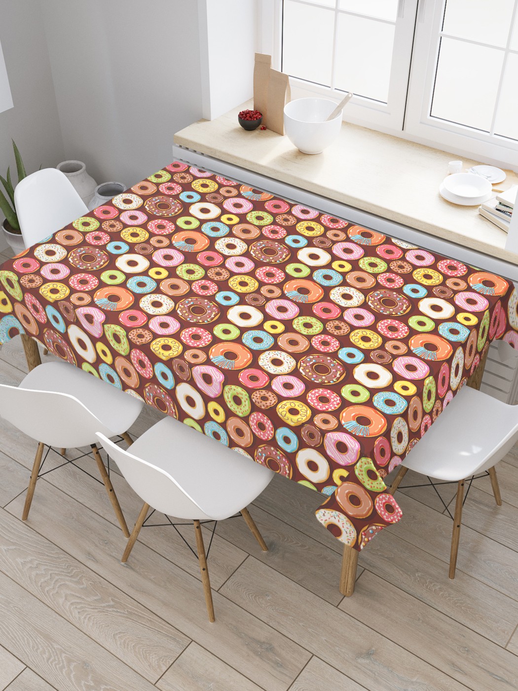 

Скатерть прямоугольная JoyArty "Разноцветные пончики" из сатена, 120x145 см, Коричневый, Разноцветные пончики