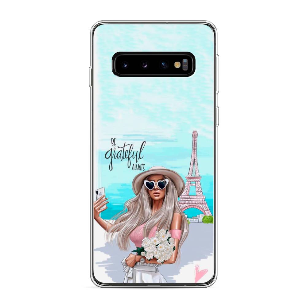 

Чехол на Samsung Galaxy S10 "Селфи Париж", Голубой;бежевый, 27050-6