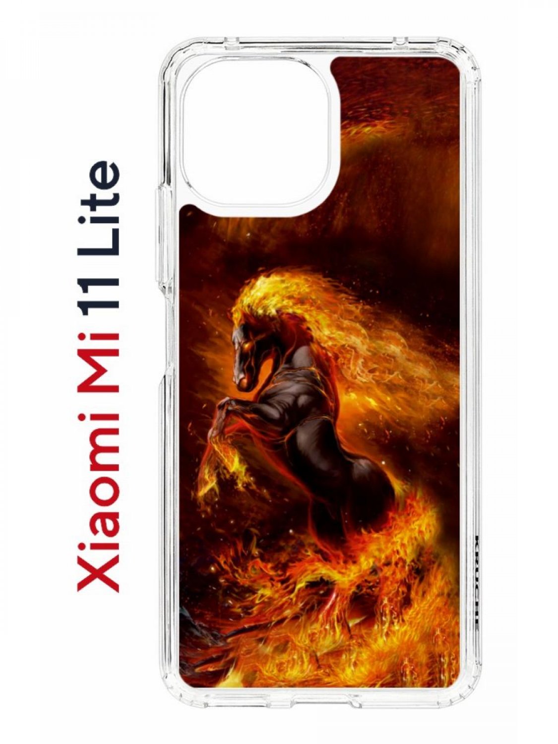 Чехол на Xiaomi Mi 11 Lite Kruche Print Конь огонь,противоударный бампер,с защитой камеры