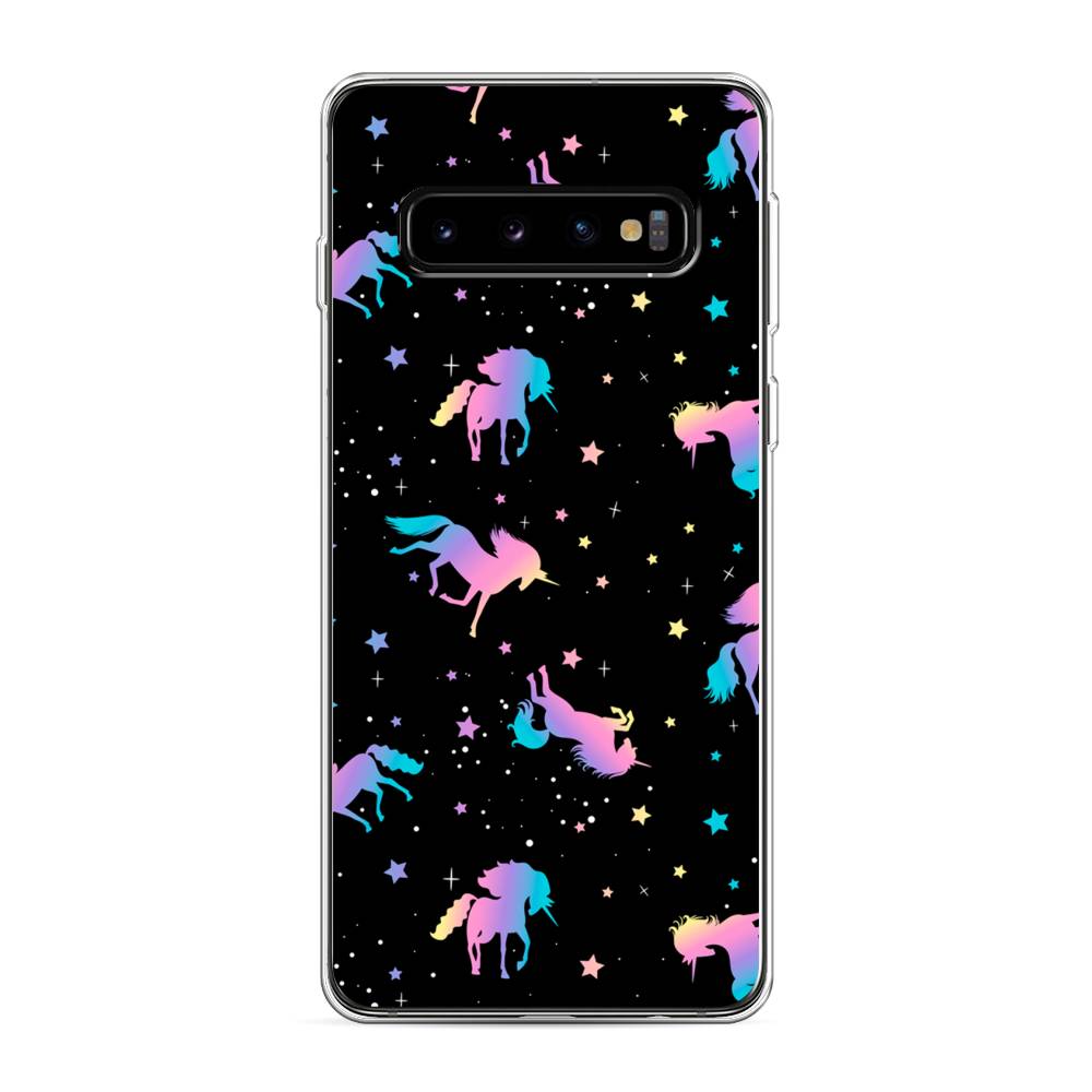 

Чехол на Samsung Galaxy S10 "Единороги градиент", Черный;розовый;голубой, 27050-1