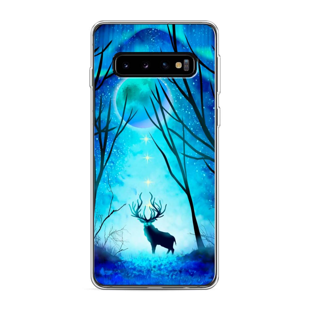 

Чехол на Samsung Galaxy S10 "Олень северное сияние", Синий;черный;голубой, 27050-1