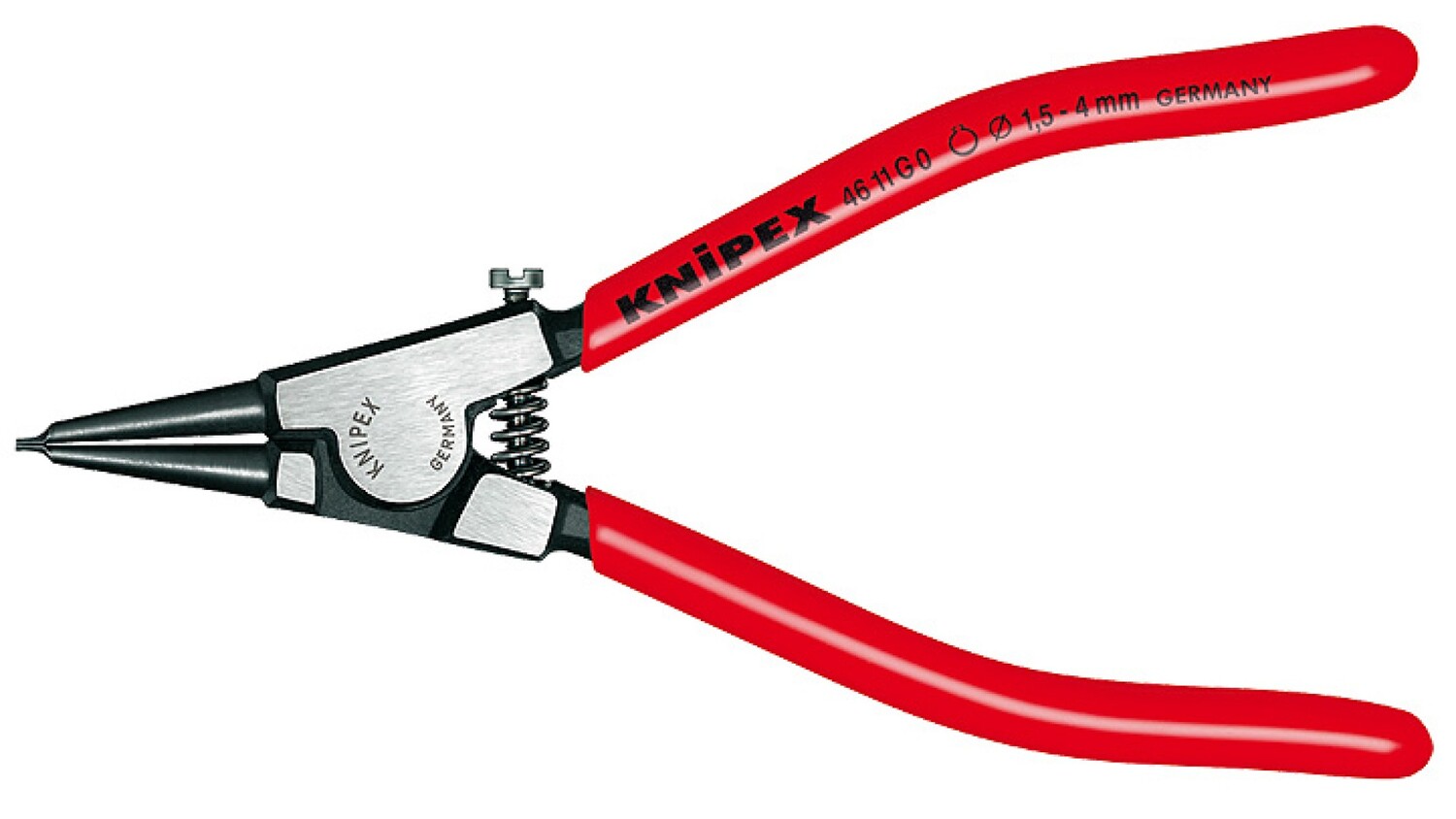 

Щипцы Knipex для внешних стопорных колец, ограничитель, прямые губки, 1.5-4 мм, KN-4611G0