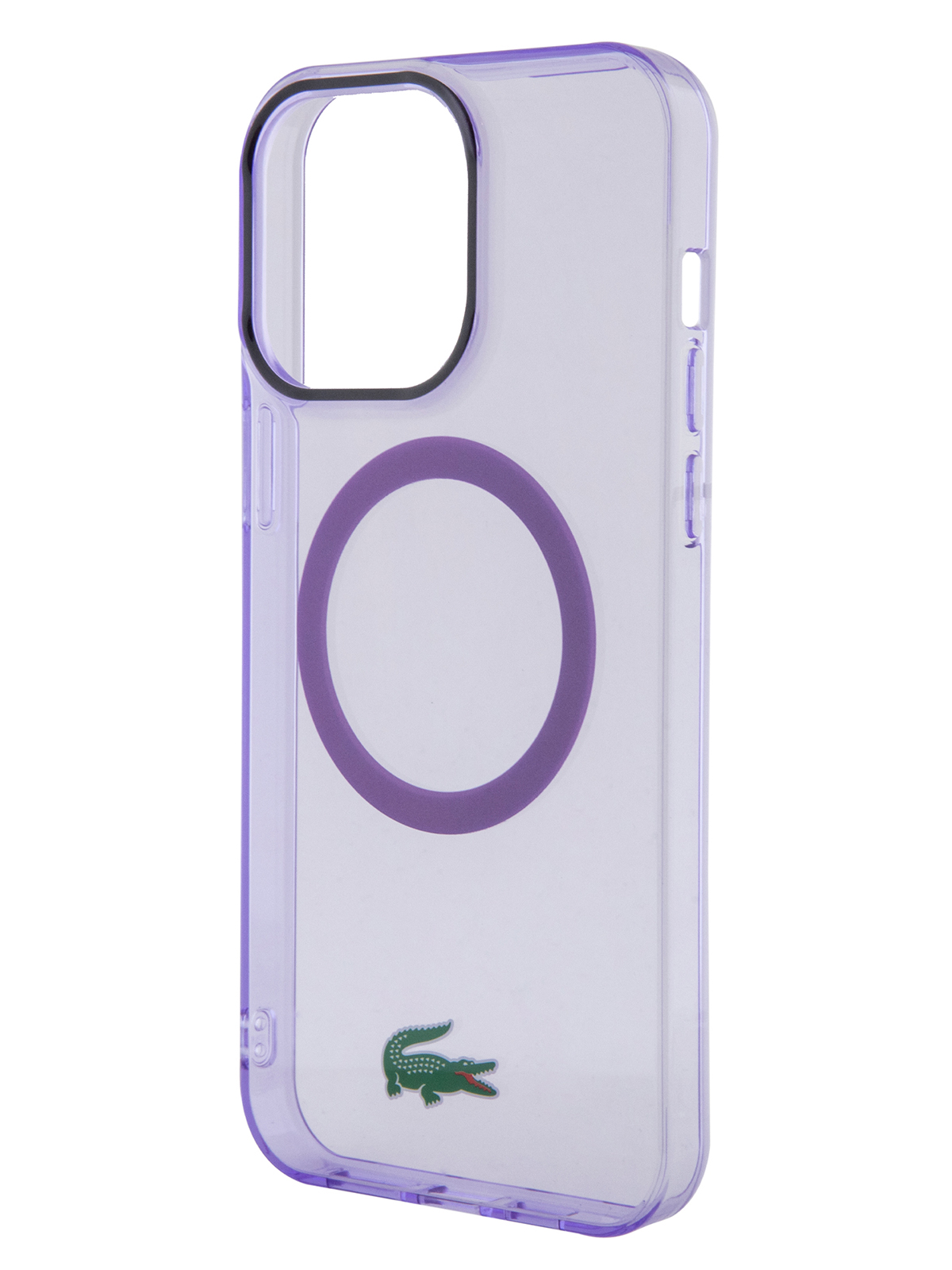 Чехол Lacoste для iPhone 15 Pro Croc logo с Magsafe сиреневый, прозрачный