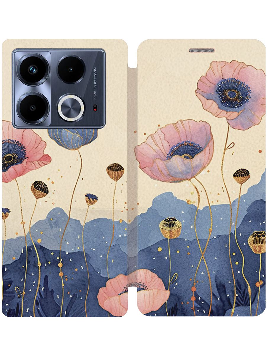 

Чехол-книжка на Infinix Note 40 с принтом "Восхитительные цветочки" золотой, Золотистый;бежевый;розовый;синий, 782626422