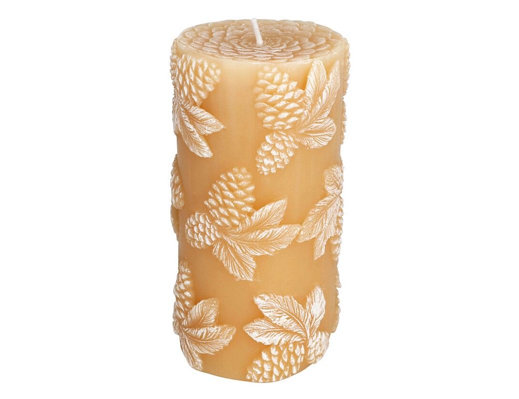 Декоративная рельефная свеча-столбик ПИНИЯ, бежевая, 14 см, Koopman International