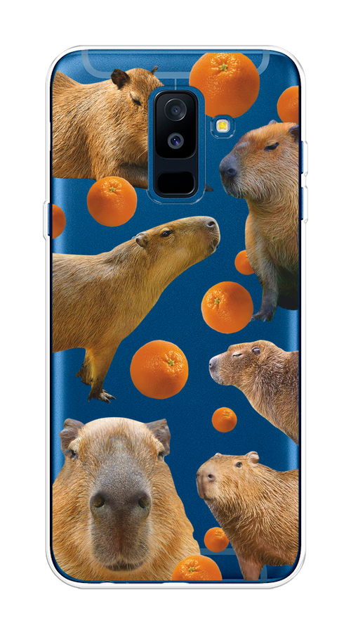 

Чехол на Samsung Galaxy A6 Plus "Капибара и апельсины", Бежевый;оранжевый, 26050-1