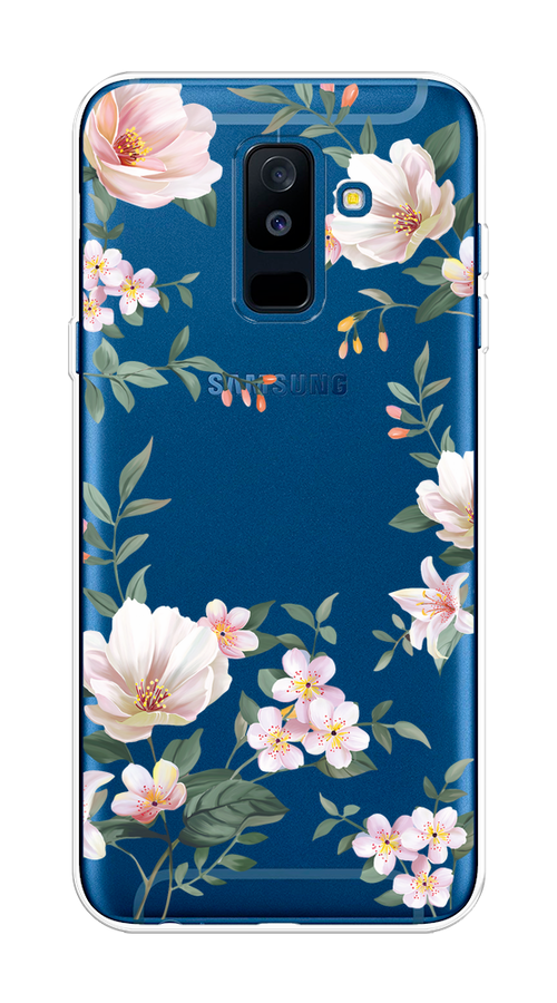 

Чехол на Samsung Galaxy A6 Plus "Beautiful white flowers", Бежевый;зеленый, 26050-1
