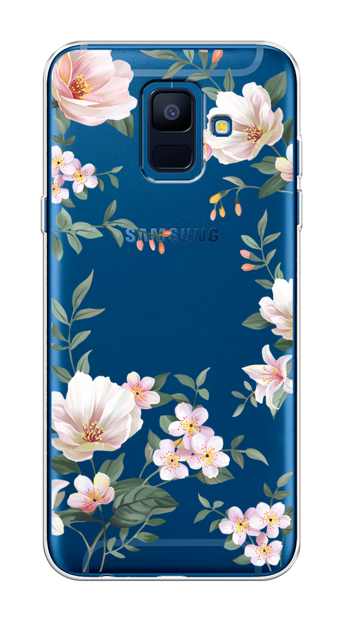 

Чехол на Samsung Galaxy A6 "Beautiful white flowers", Бежевый;зеленый, 25950-1