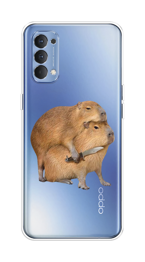 

Чехол на Oppo Reno 4 4G "Капибара с ножом", Бежевый, 259450-1