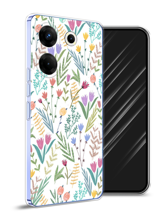 

Чехол Awog на Tecno Camon 20 Pro 5G "Полевые цветы рисунок", Белый;зеленый, 304050-8