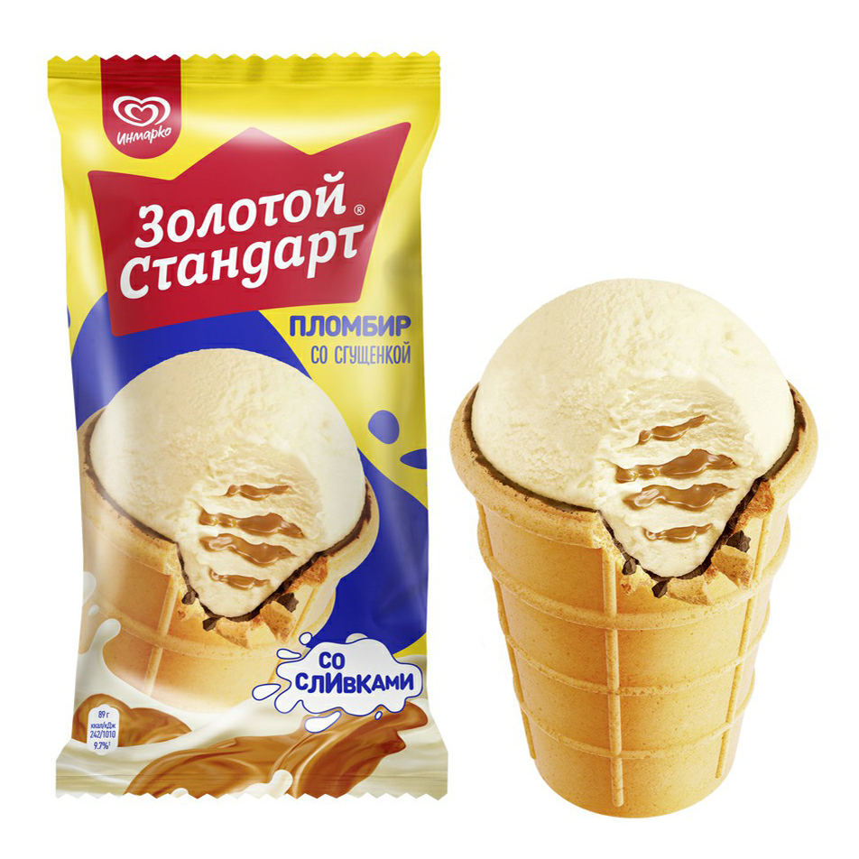 

Мороженое пломбир Золотой Стандарт со сгущенкой БЗМЖ 89 г