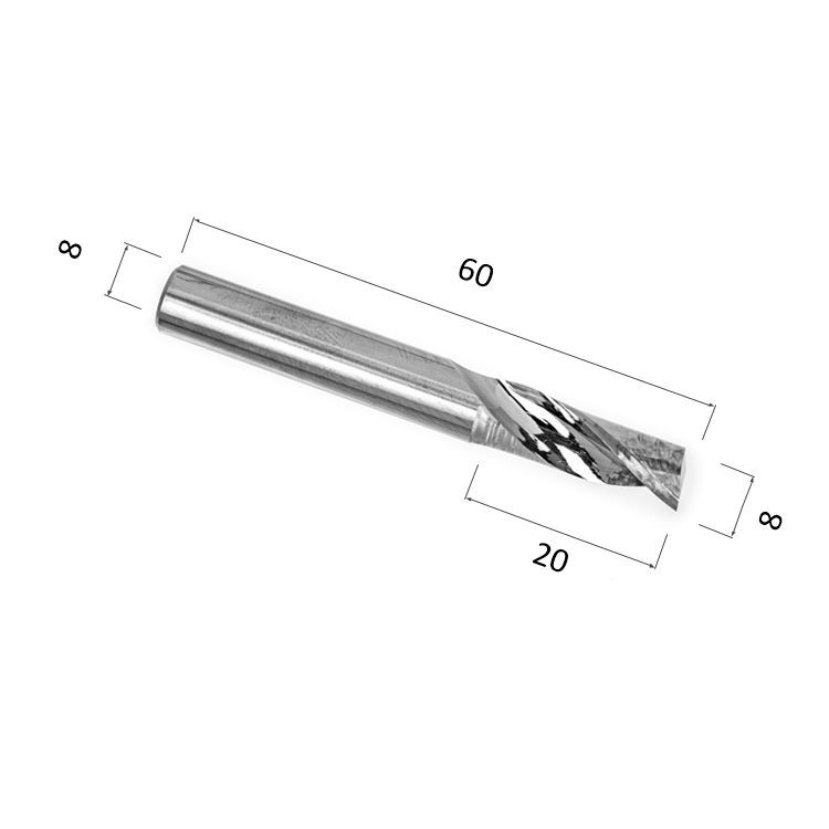 

Фреза спиральная однозаходная по алюминию DJTOL ACL1LX8.20 для станка ЧПУ, ACL1LX