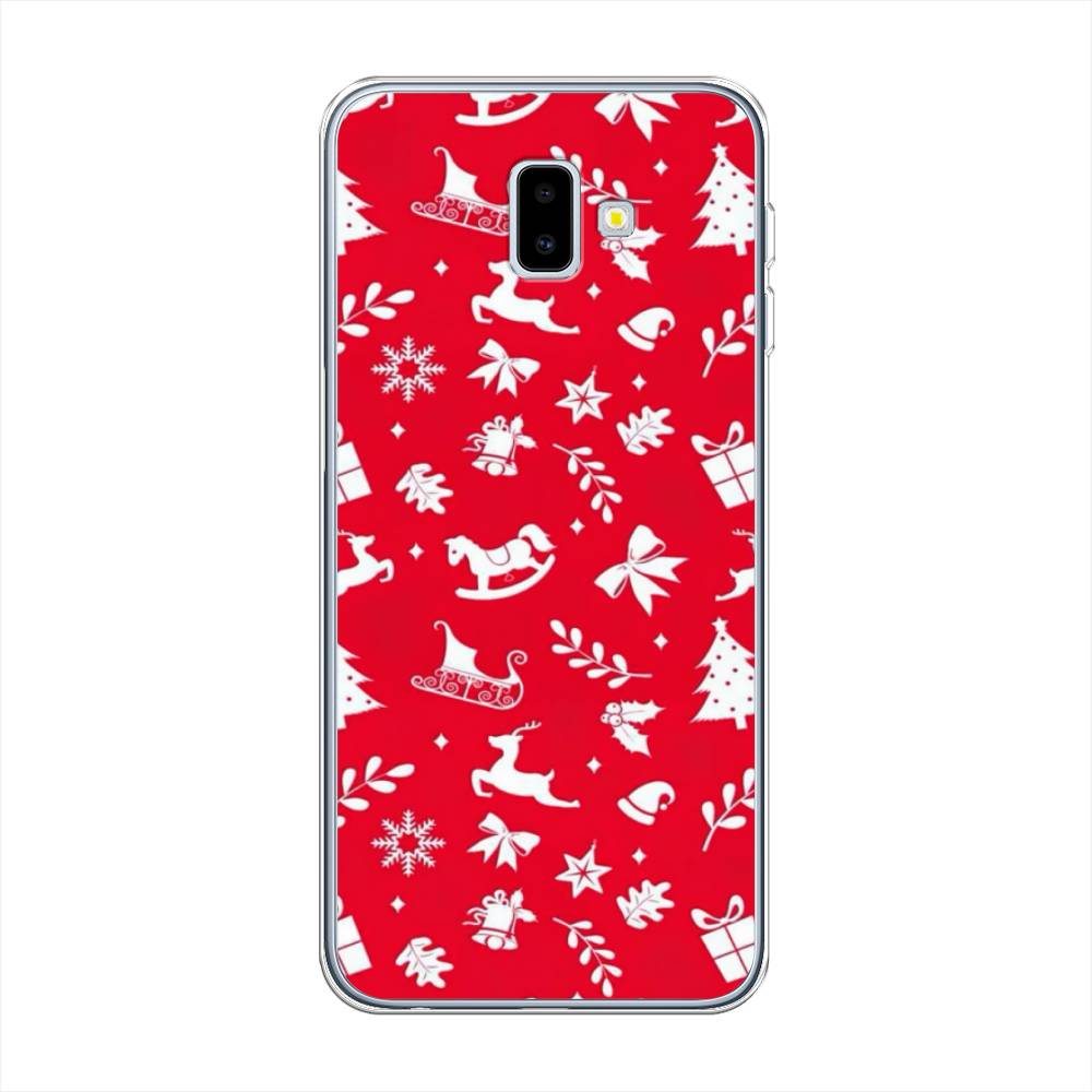 

Чехол на Samsung Galaxy J6 Plus 2018 "Красный новогодний фон", Красный;белый, 26950-5