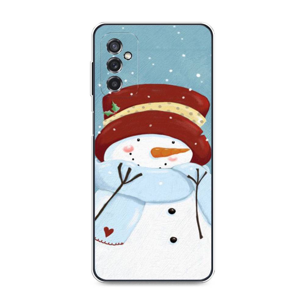 

Чехол на Samsung Galaxy M52 "Застенчивый снеговик", Голубой;белый;красный, 2104350-5