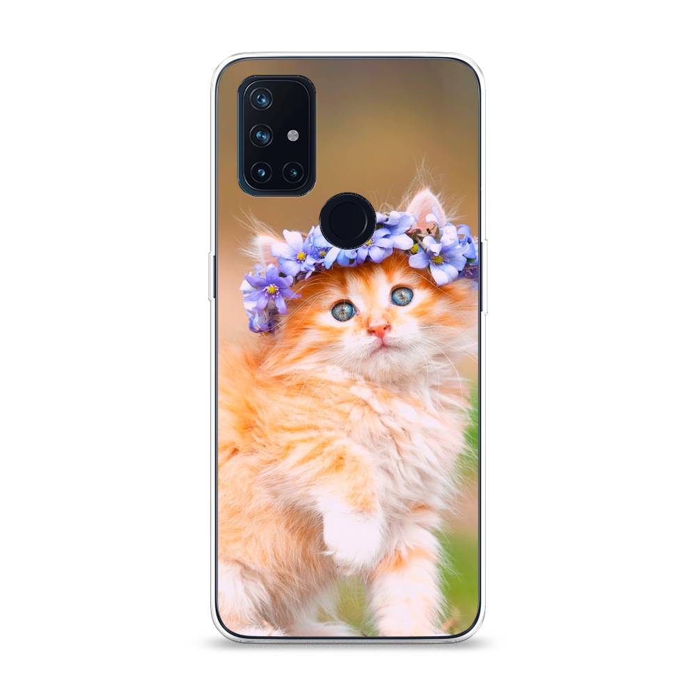 

Чехол Awog на OnePlus Nord N10 / ВанПлас Nord N10 "Рыжий кот в венке", Коричневый;синий, 152350-1