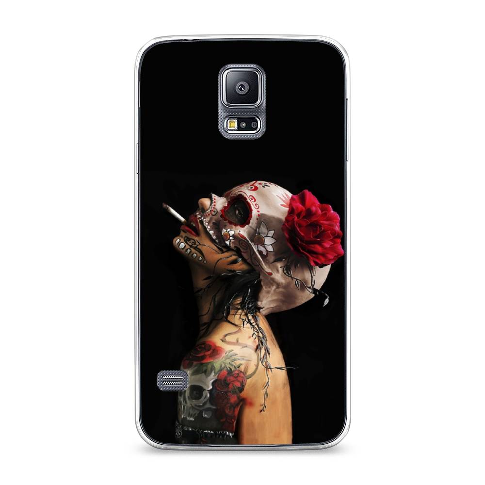 

Чехол Awog на Samsung Galaxy S5 "Девушка с черепом", Черный;красный;бежевый, 24150-9