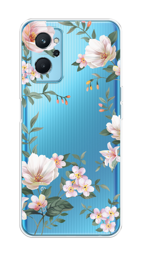 

Чехол на Realme 9i/Oppo A96 4G "Beautiful white flowers", Бежевый;зеленый, 258050-1