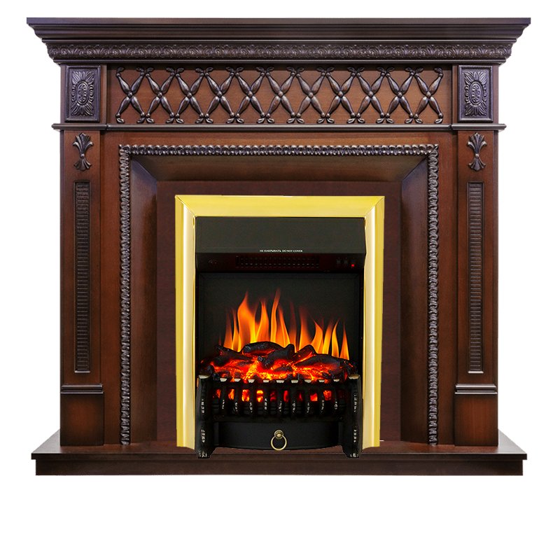фото Каминокомплект alexandria - махагон коричневый антик с очагом fobos fx brass royal flame