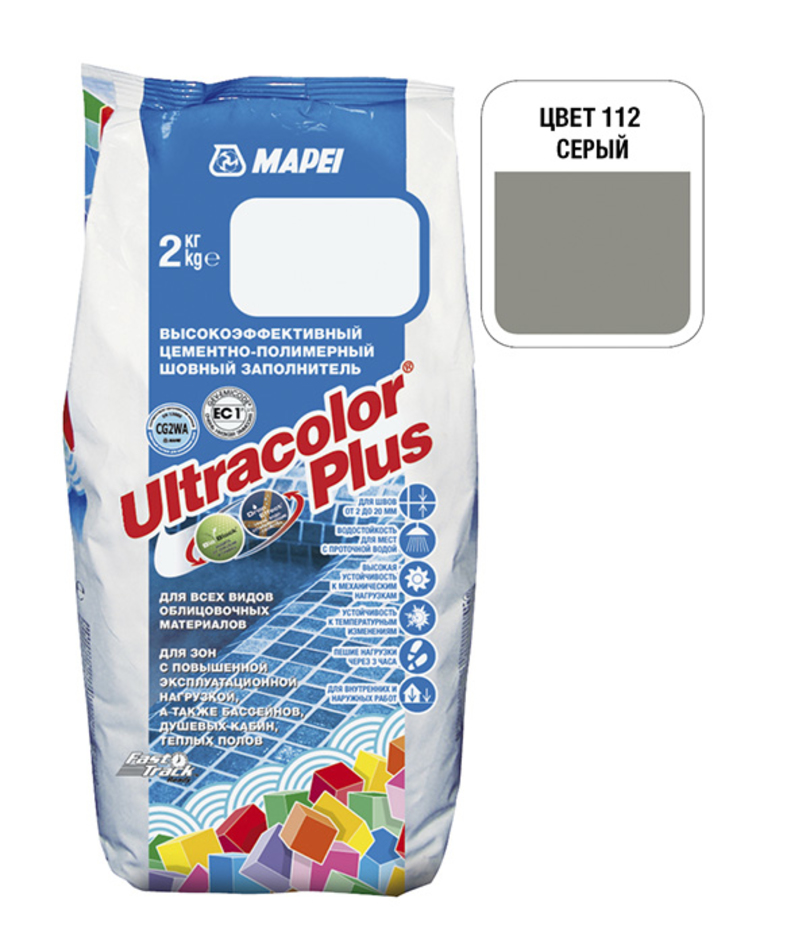 Затирка Mapei Ultracolor Plus №112 Серый 2 кг цементная затирка ultracolor plus 125 серый замок 2 кг