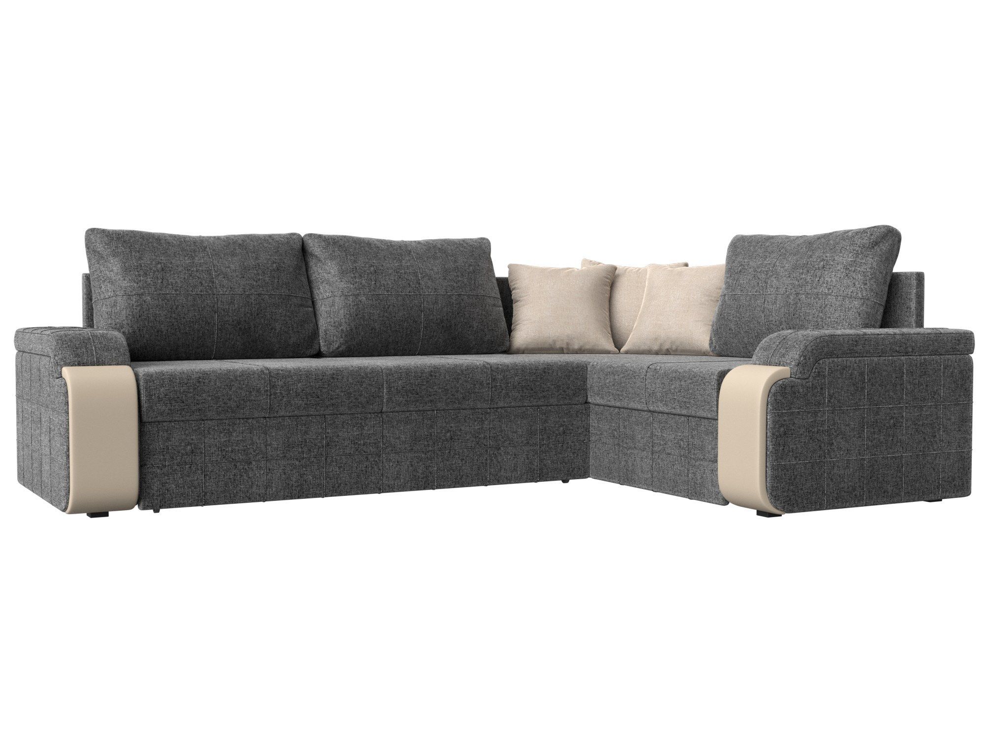 

Диван угловой Николь правый рогожка/экокожа серый/бежевый/бежевый, Диван угловой Николь правый угол