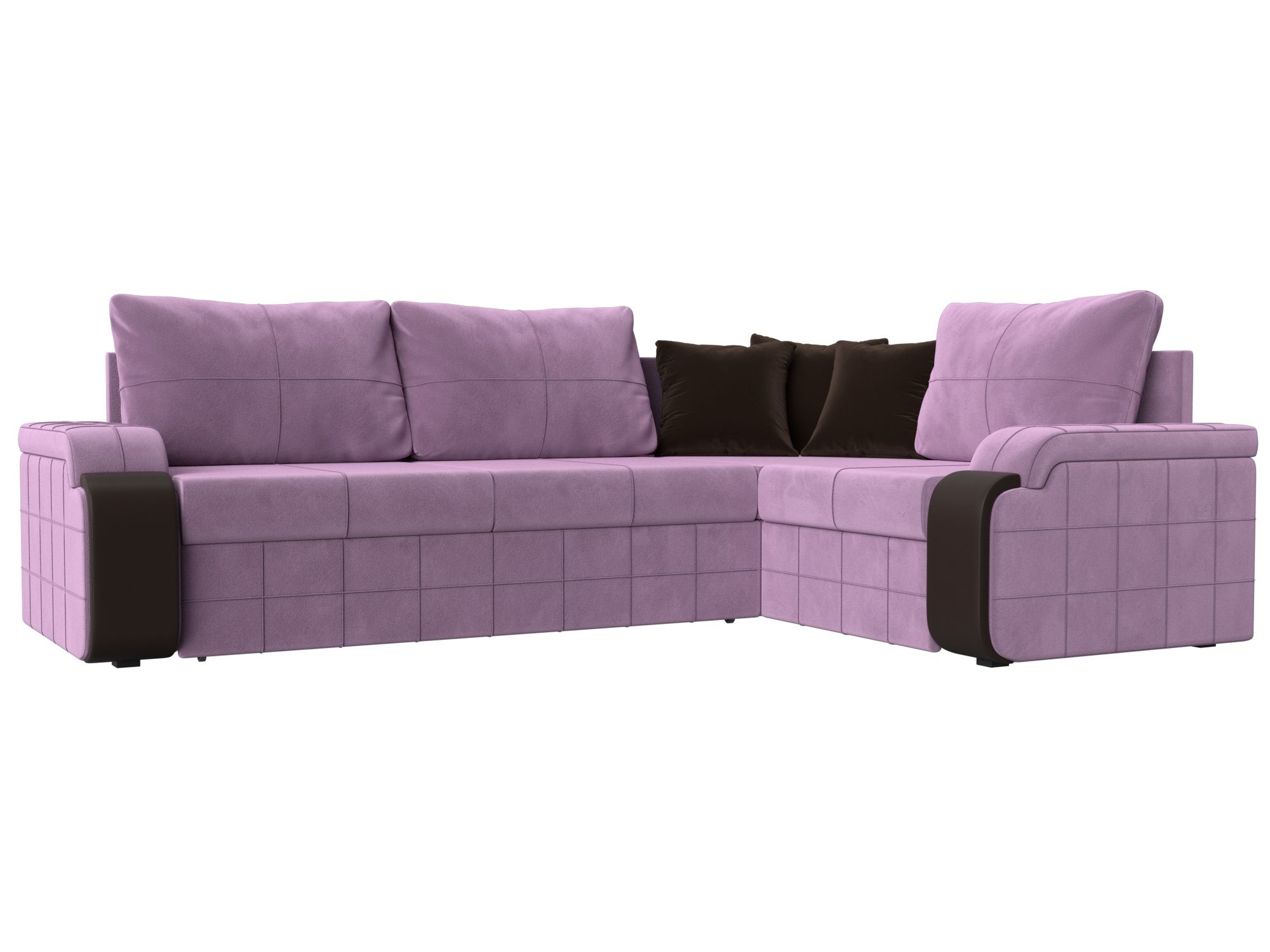 

Диван угловой Николь правый микровельвет/экокожа сиреневый/коричневый/коричневый, Диван угловой Николь правый угол