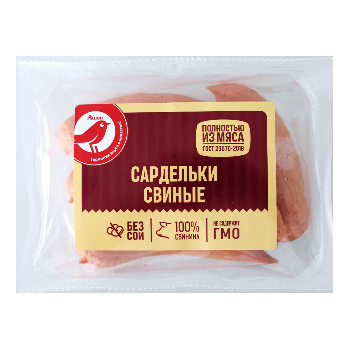 

Сардельки АШАН Красная птица ГОСТ вареные 500 г