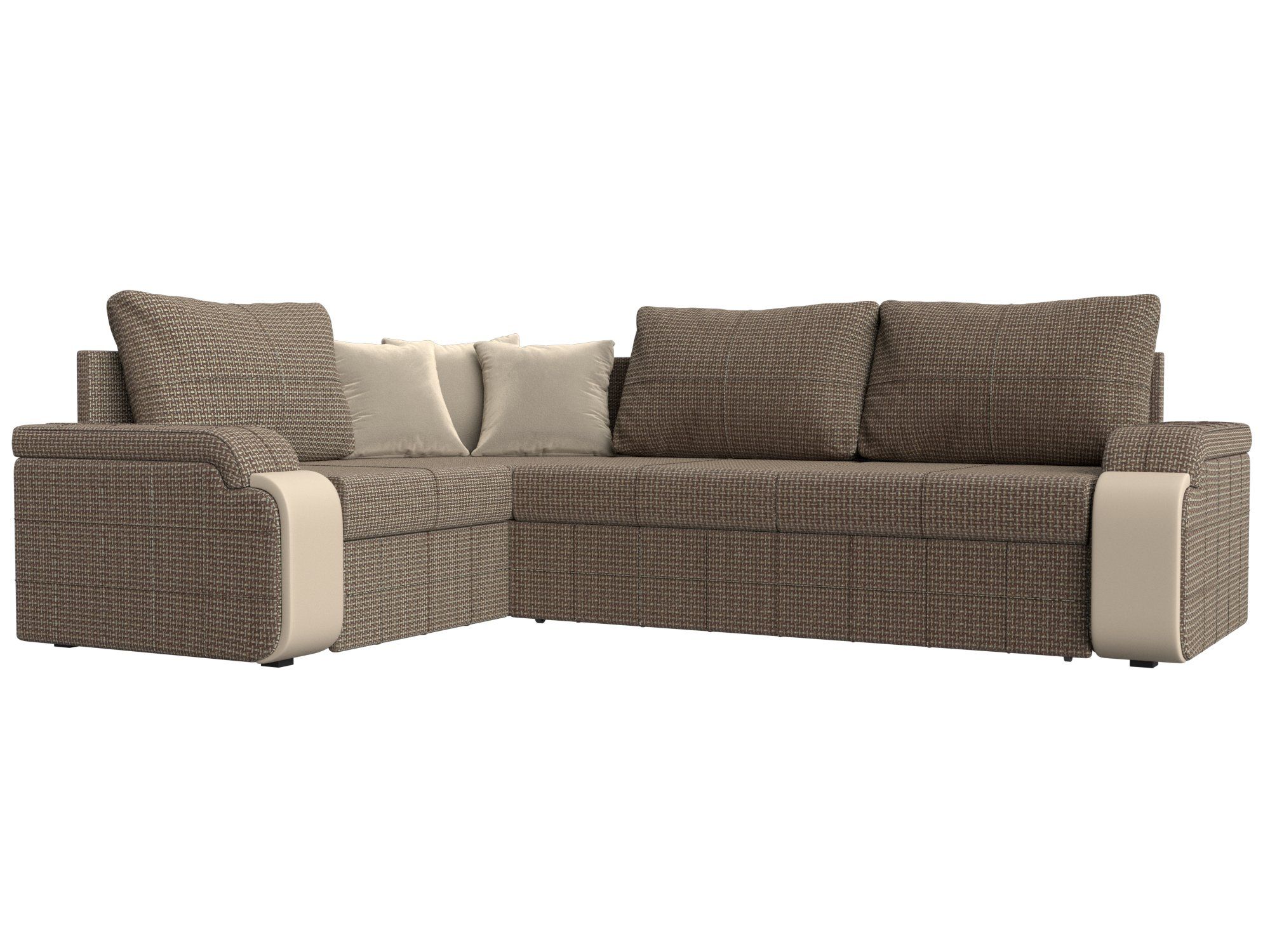 

Диван угловой Николь левый рогожка/экокожа/микровельвет корфу 03/бежевый/бежевый, Диван угловой Николь левый угол