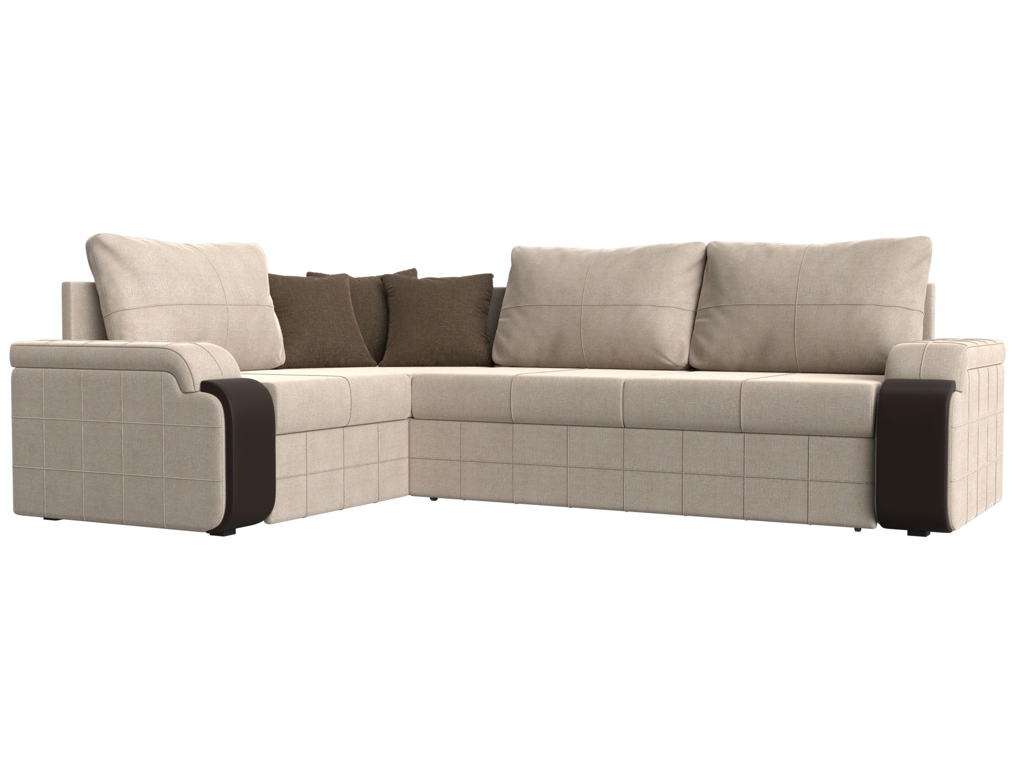 

Диван угловой Николь левый рогожка/экокожа бежевый/коричневый/коричневый, Диван угловой Николь левый угол