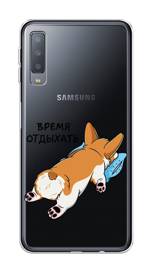 

Чехол на Samsung Galaxy A7 2018 "Корги отдыхает", Черный;коричневый;голубой, 26750-1