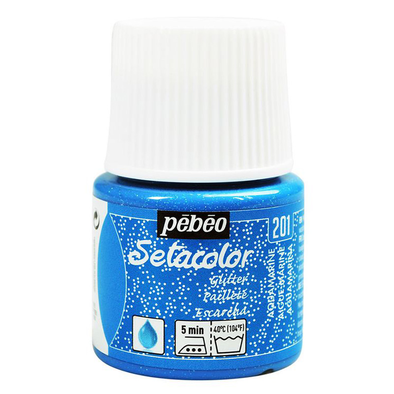 

Краска для светлых тканей Pebeo с микро-глиттером Setacolor цвет аквамарин, 45 мл, Синий