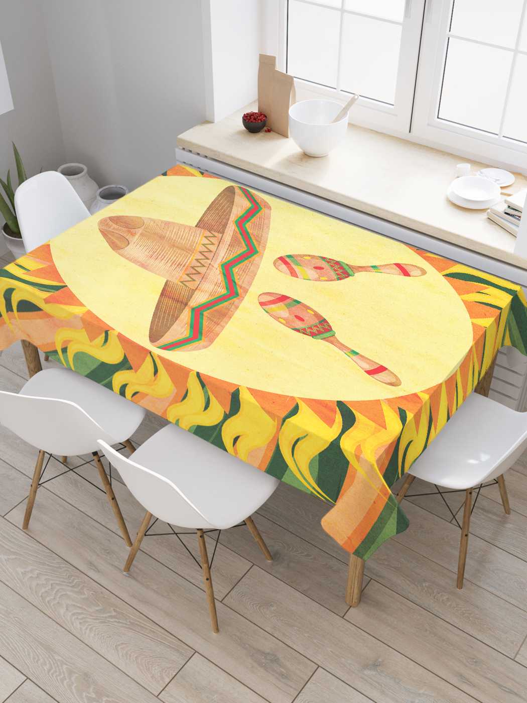 

Скатерть прямоугольная JoyArty "Солнечные маракасы" из оксфорда, 180x145 см, Желтый, Солнечные маракасы