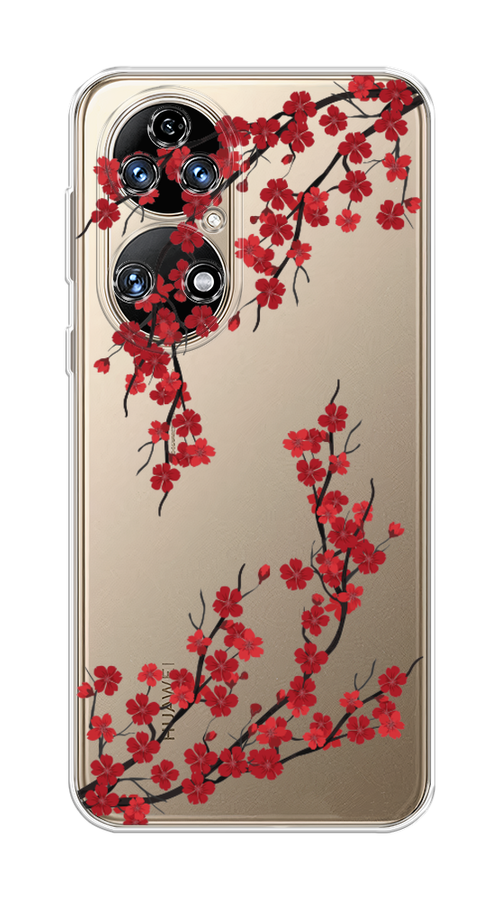 

Чехол на Huawei P50 "Красная сакура", Красный;черный, 6104950-2
