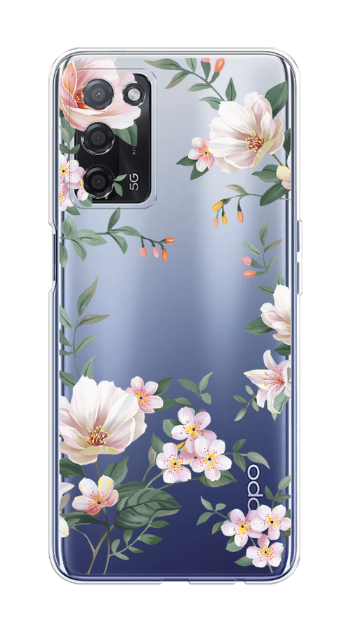 

Чехол на Oppo A55 5G "Beautiful white flowers", Бежевый;зеленый, 256250-1