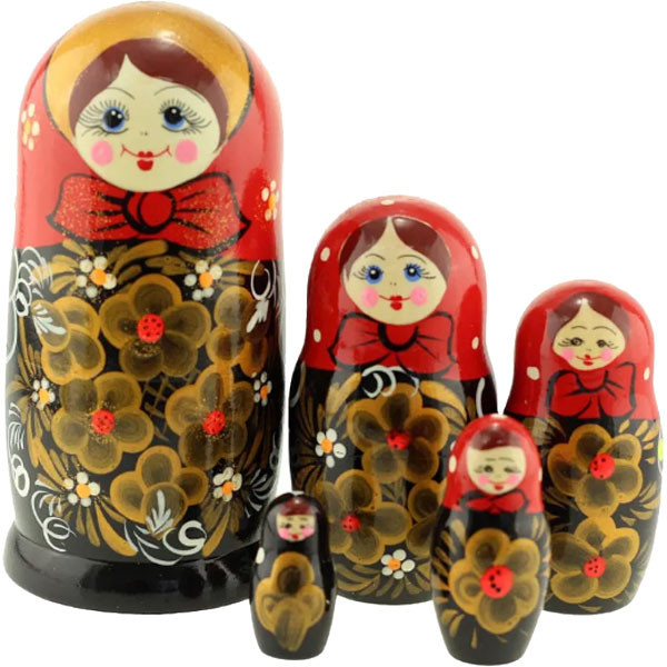 

Матрешка Золотые цветы 5 мест, 15 см черный MS0503Flowers