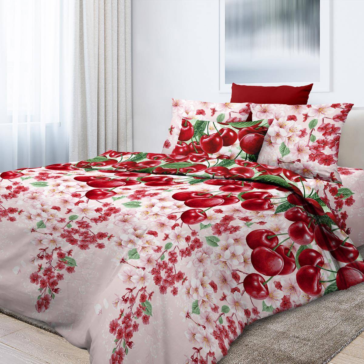 

Постельное белье евро бязь Спелая вишня арт.1004, Спелая вишня