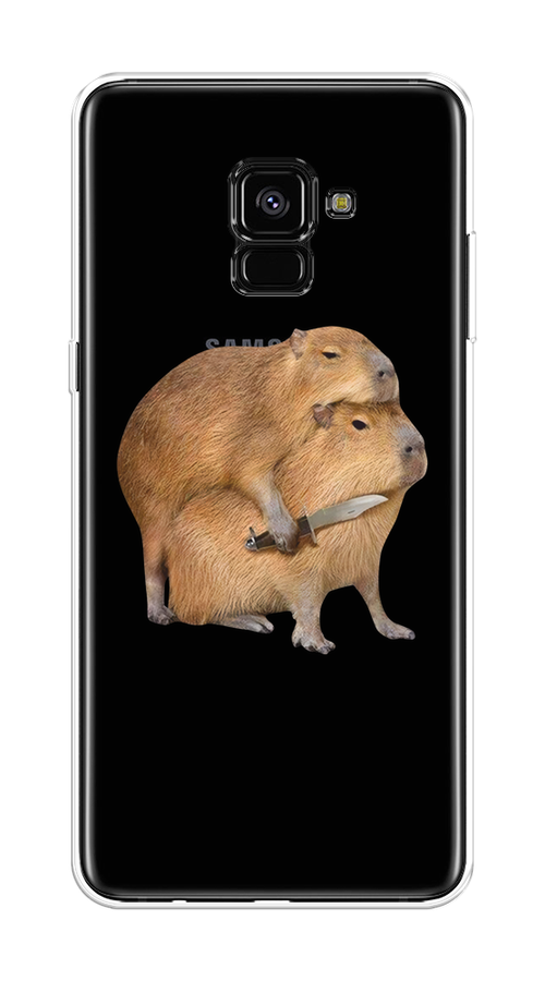 

Чехол на Samsung Galaxy A8 Plus 2018 "Капибара с ножом", Бежевый, 25550-1