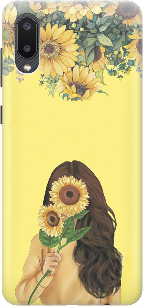 

Силиконовый чехол на Samsung Galaxy A02 "Девушка и подсолнухи", Желтый;оранжевый, 4603