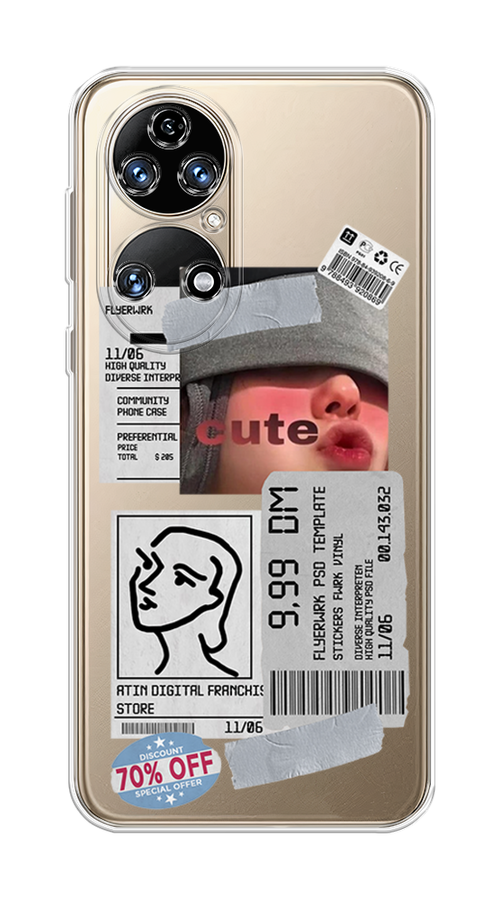 

Чехол на Huawei P50 "Cute girl collage", Розовый;серый;голубой, 6104950-6