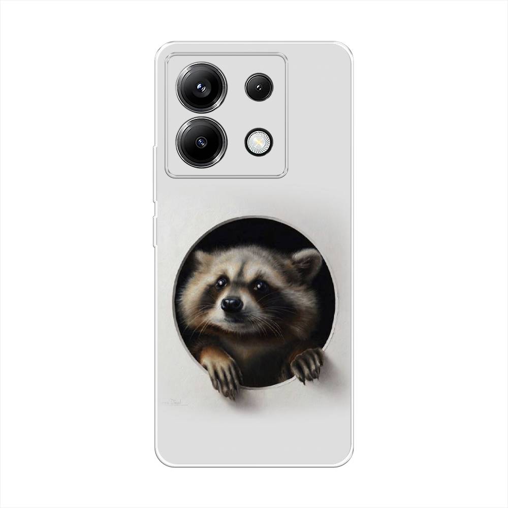 

Силиконовый чехол "Любопытный енот" на Xiaomi Poco X6, Разноцветный